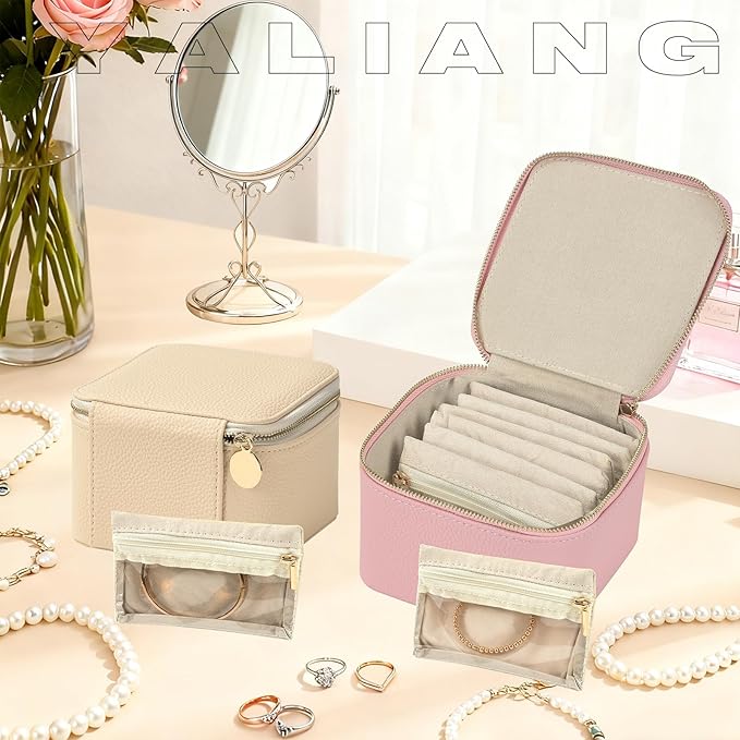 Small Travel Jewelry Box,Travel Jewelry Case with 6pcs Velvet Jewelry Pouches,Portable Jewelry Organizer Travel for Earring Bracelet Ring,Travel Jewelry Case Ideal for Travel & Home Organization