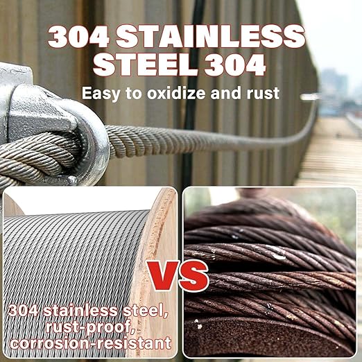 3/16 Stainless Steel Cable, 500ft Wire Rope, 7x19 Strands Aircraft Cable for Deck Cable Railing System, 3700lbs Breaking Strength Marine Grade for Rail, Deck, Clothesline, Yard Zipline