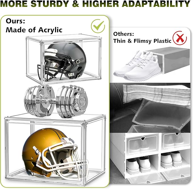 1 Pack Shoe Display Case Plastic Shoe Storage Box with Magnetic Acrylic Door Size 12.5, Transparent Sneaker Boxes Shoe Rack Substitute Closet Organizers Storage Bins, Easy Assembly