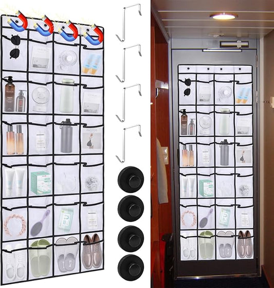 Over The Door Organizer For Cruise Ships|Magnetic Door Organizers with 24-Pocket for Cruise Ship|55"x21"|Cruise Over the Door Organizer,Magnetic Shoe Rack for Cruise,Behind-Door Storage