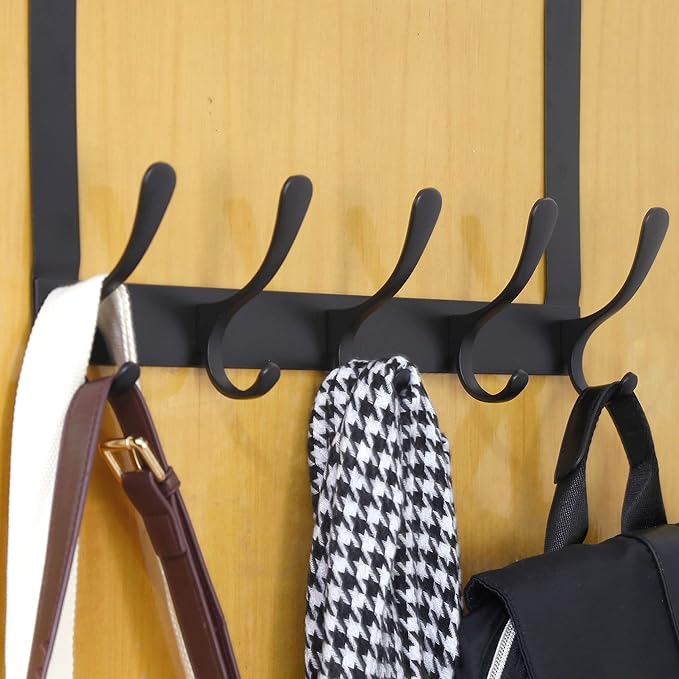 WEBI Over The Door Hooks for Hanging,Door Hanger,Over The Door Towel Rack Coat Rack Towel Hanger for Coats,Clothes,Bathroom,Black