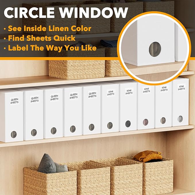 SpaceAid 10 Pack Bed Sheet Organizers and Storage, Foldable Sheet Organizer for Linen Closet, Sheets Set Folder Keeper with Window XL (Queen & King Size) Organizing Bedding Container, White