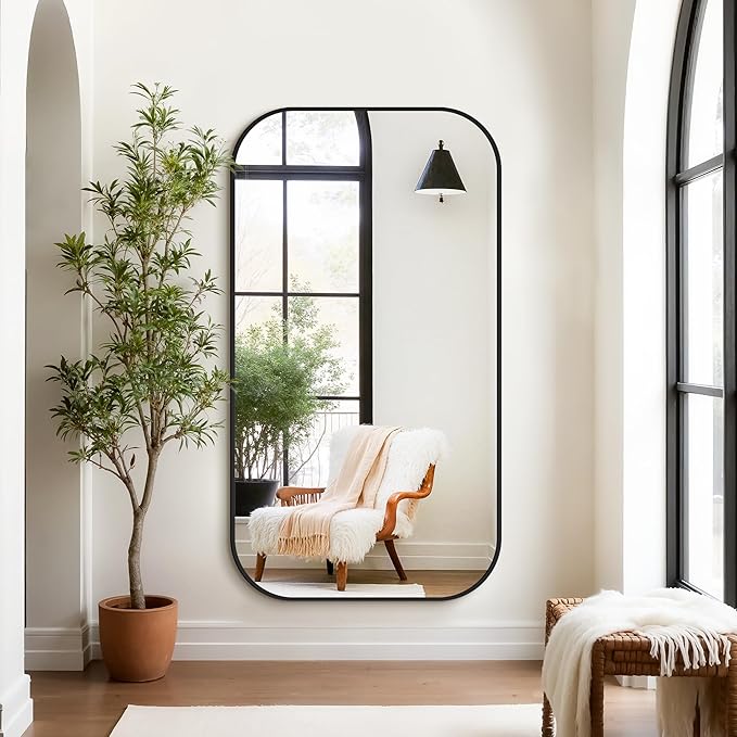 Bathroom Mirror for Wall, Large Bathroom Vanity Mirror for Over Sink 30 x 55, Black HD Reflection Shatterproof Mirror for Living Room Bedroom Entryway, Metal Frame Rectangular Shape