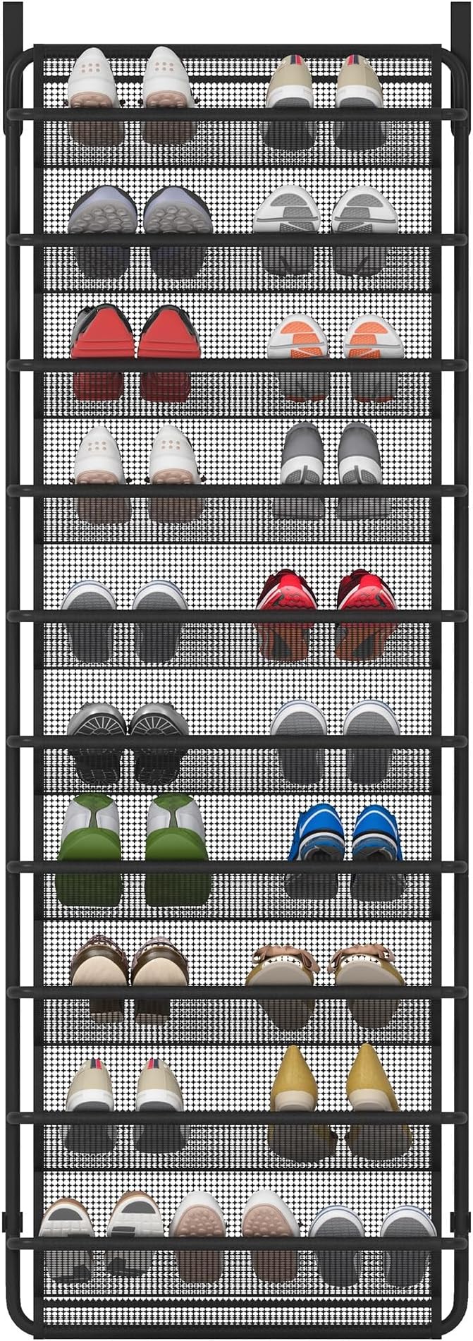 10 Tier Shoe Rack Over The Door Shoe Organizer Hanging Shoe Storage with Key Holder for Closet Pantry Wall Floating Shelves (10 Tier, Matte Black)