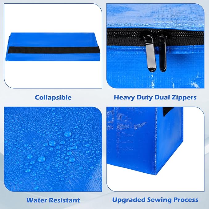 12 Pack Extra Large Moving Bags,Christmas Decoration Storage Bins,37Gallon Heavy Duty Storage Totes with Visible Window & Tag Pocket,Moving Boxes Alternative,Packing Bags For Dorm Closet RV(Blue)