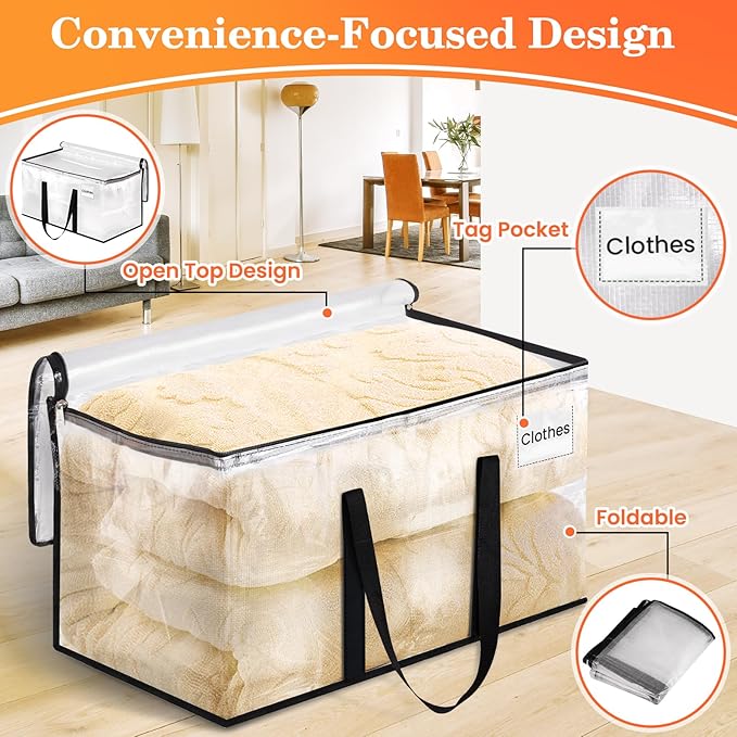 Extra Large Heavy Duty Moving Bags, Storage Bags with Strong Zippers & Handles, Packing Bags for Moving Essentials, Ideal Storage Tote for Home, Dorm & Storage Solutions, 125L 6 Packs Clear