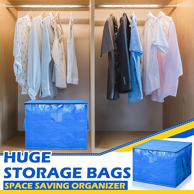 4 Pcs 45 Gallons Large Moving Bags with Zipper and Handles Foldable Storage Duffle Bags Heavy Duty Extra Large Totes for College Dorm Travel Clothes Blankets Bedding Moving