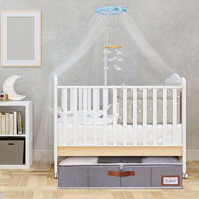 Yawinhe Under Bed Storage, 4 Pack Closet Organizers, Collapsible Container Bags, with Sorting Card Slot and 4 Leather Handles, for Blanket, Bedding, 23.6''Lx11.8''Wx6''H, Grey