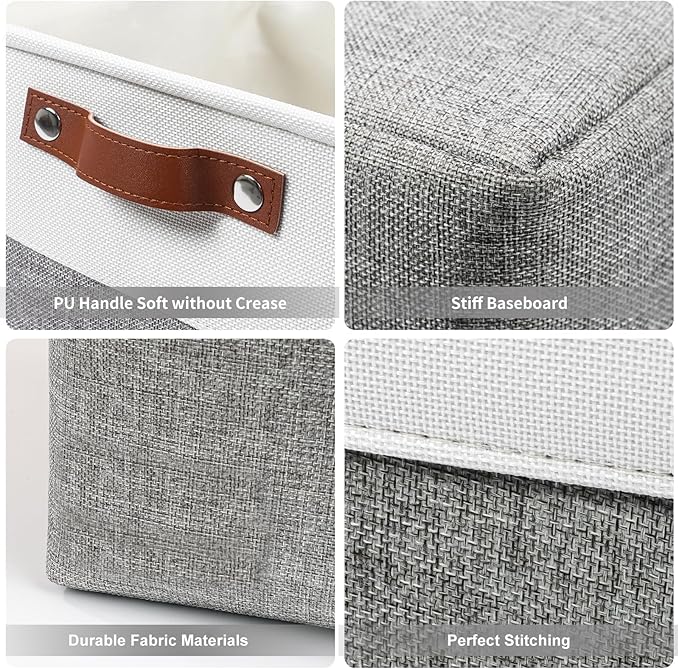 Collapsible Fabric Storage Cubes 11x11 Cube Storage Bins, 4 Pack Closet Baskets Box with Handles for Organizing, Shelf, Toys, Clothes, Home, Office, Nursery (Grey&White)