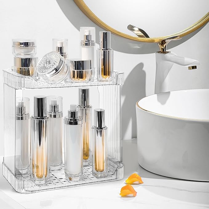 Bathroom Counter Organizer Cosmetics Skincare Organizers Skincare Makeup Organizer Countertop Holder for Perfume-2 Tier-Clear