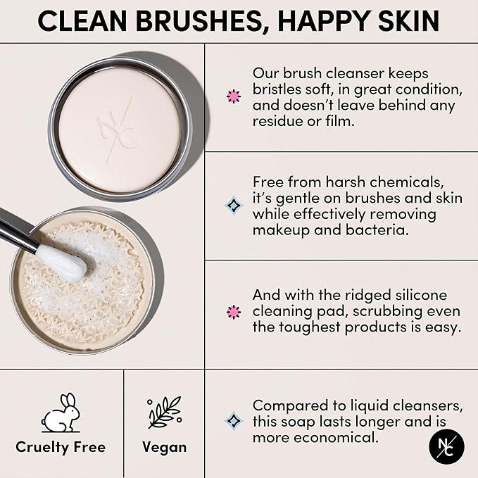 Narrative Cosmetics Solid Makeup Brush Cleanser Soap with Silicone Cleaning Pad, Cleans Natural & Synthetic Brushes, Vegan, Cruelty-Free, Natural Ingredients, Vanilla Fragrance, 2.45 Oz.