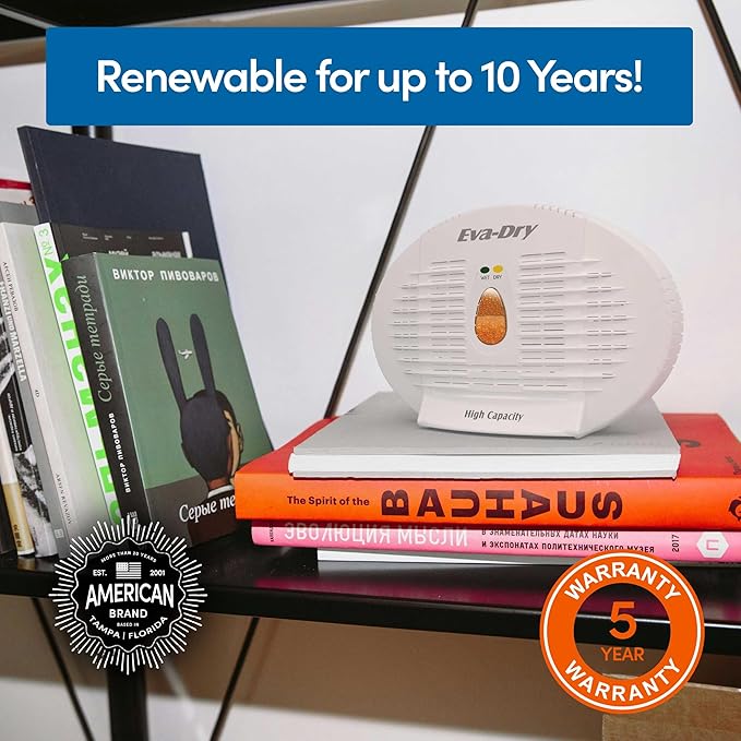 Eva-Dry E-500 Renewable dehumidifier, Pack of 5, white, perfect for closets, bathrooms, safes, boats, and RVs