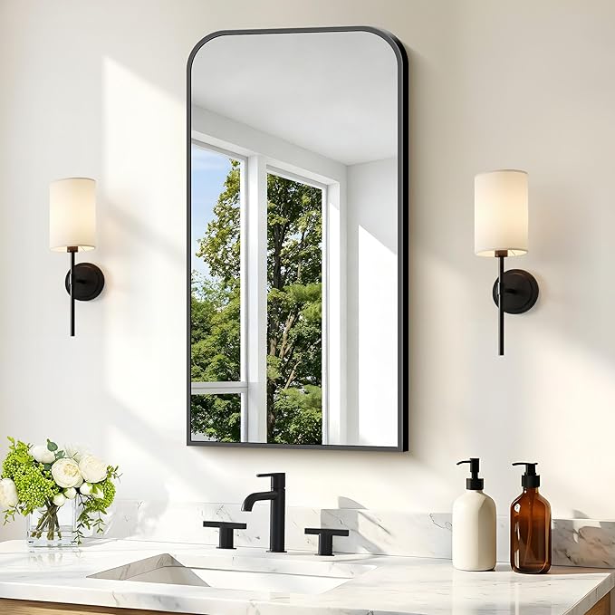 Bathroom Mirror, 20x36 inch Black Rectangle Wall Mounted Mirror with Thin Frame, Bathroom Vanity Mirrors for Over Sink, Entryway, Living Room, Bedroom