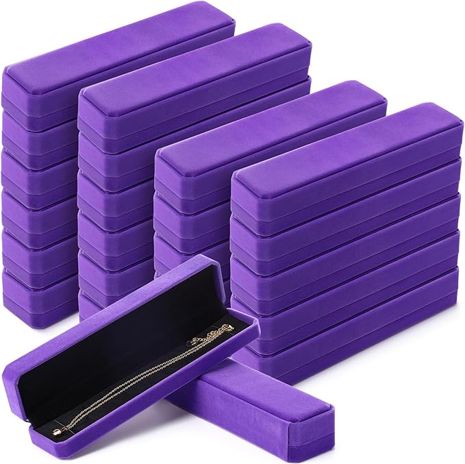 Batiyeer 24 Pcs Velvet Bracelet Box Bulk Jewelry Chain Necklace Box Bracelet Storage Case Long Jewelry Case for Valentine Wedding Pendant Display, 8.86 x 2.13 x 1.38 Inch(Purple)