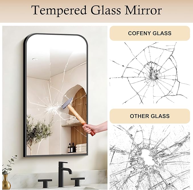 Bathroom Mirror, 20x36 inch Black Rectangle Wall Mounted Mirror with Thin Frame, Bathroom Vanity Mirrors for Over Sink, Entryway, Living Room, Bedroom