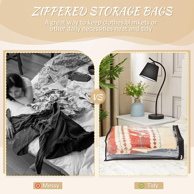 20 Pieces Clear Vinyl Zippered Storage Bags 15 x 11 x 4 Inch Sweater Storage Bags Plastic Bed Sheet Organizer for Blanket Closet Clothing Linen Sweater Clothes Pillow