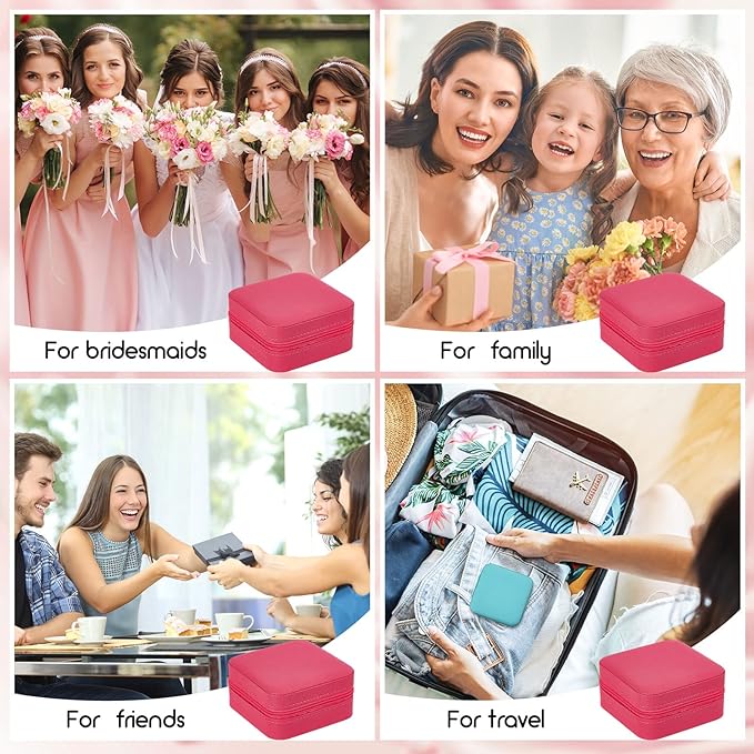 Taiyin 6 Pcs Travel Jewelry Case, Valentines Day Gifts for Her- Small Jewelry Organizer Box Bridesmaid Gifts for Women Girls (Rosy)
