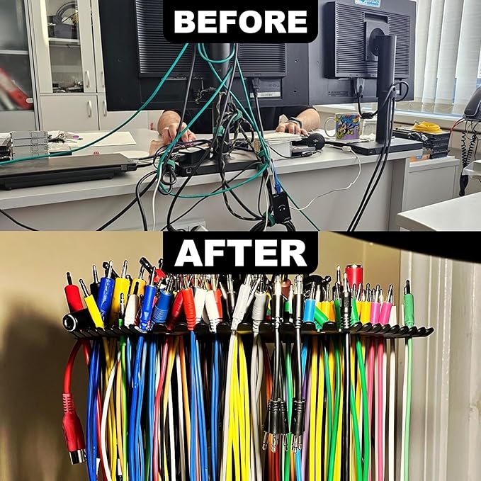 2 Pack Wall Mountable Cable Hanger Organizer, 19 Slots Cable Rack for Cord Wire Management, Cable Holder Cord Rack Organizer, 19 Slots Length 14 Inch for Cable Organizer Studio Storage
