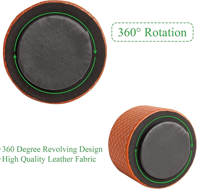 Hennaja Round Leather Art Supply Organizer,Remote Control Holder,360 Degree Spinning,Multi-Functional Pencil Holder,4 Compartments Desktop Stationary Organizer(1-Weave Brown)