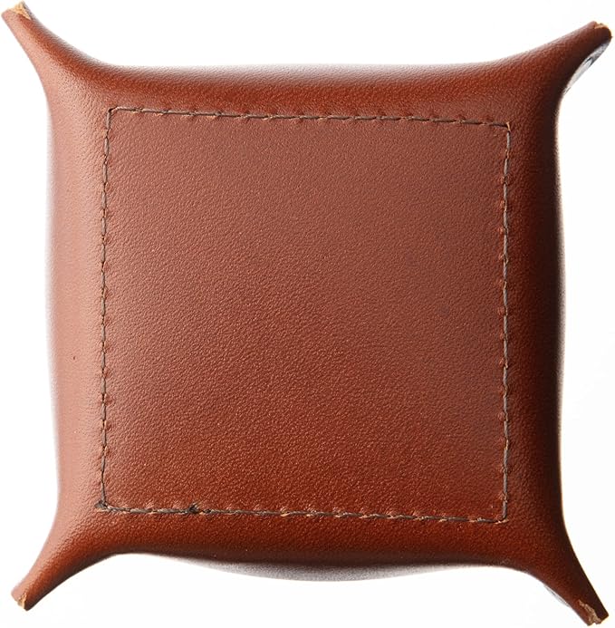USA Handmade Premium Leather Valet Tray, Folds Flat! Dice Rolling Basket and Organizer with Brass Rivets (Chestnut, Mini)