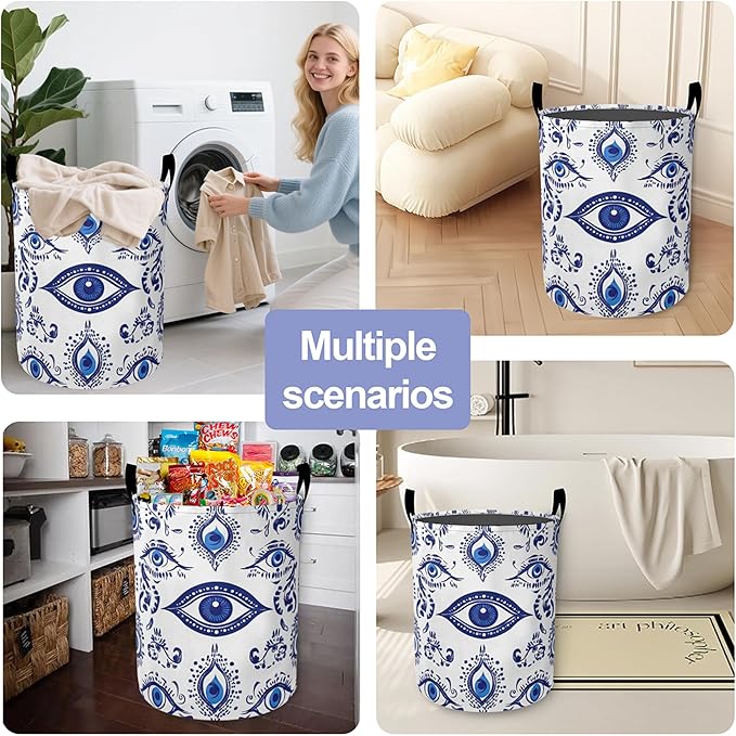 Blue Demon Eye Laundry Hamper Large Canvas Fabric Lightweight Storage Basket/Dirty Clothes Collapsible Waterproof for College Dorms, Boys and Girls Bedroom,Bathroom