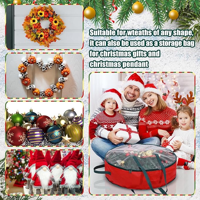 Shappy 4 Pcs Christmas Wreath Storage Bag Clear Wreath Box Storage Containers with Clear Window and Handle Christmas Garland Containers for Xmas Holiday Seasonal Bags (30 Inch)
