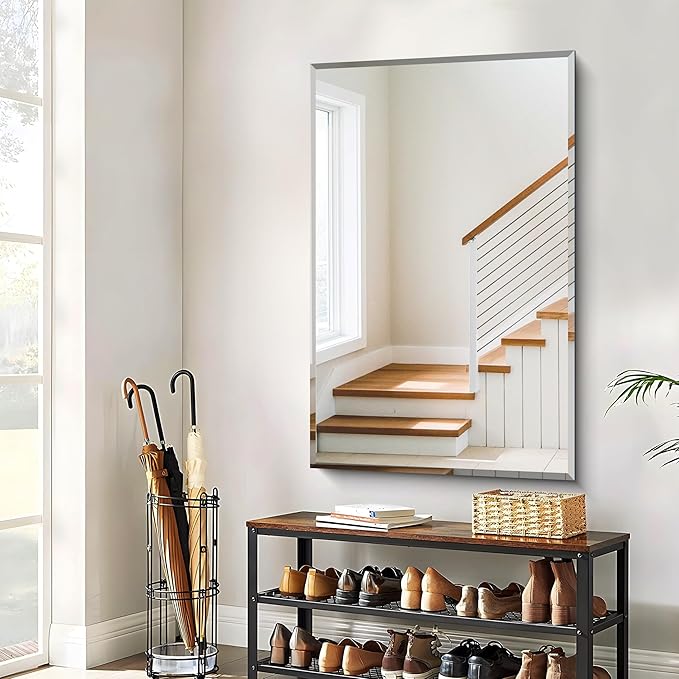 CILIBER Beveled Bathroom Mirror, 30x48 Large Frameless Mirrors for Over Sink, Upgraded Shatterproof Beveled Frameless Vanity Mirror for Bedroom, Living Room and Entryway (Horizontal/Vertical)