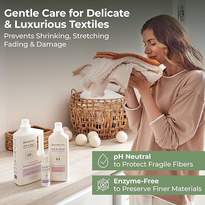 Heritage Park Silk & Wool Fragrance Free, Hypoallergenic, pH-Neutral Laundry Detergent - Dermatologist-tested, Sensitive Skin-Friendly, Enzymes-Free, Ultra Concentrated (4 Fl Oz)
