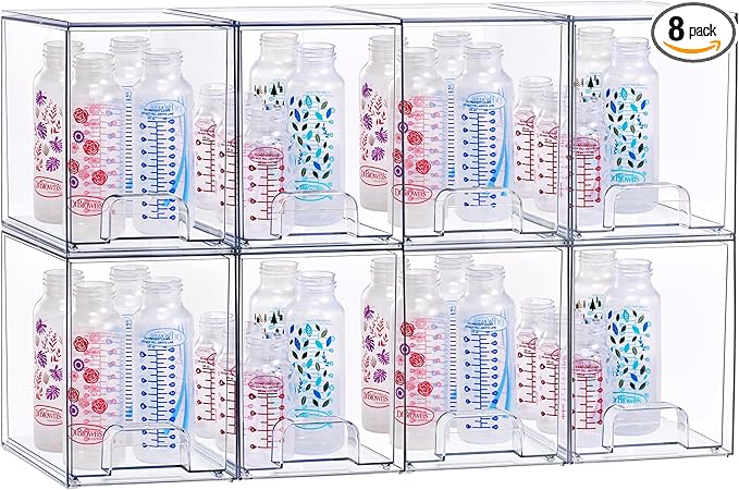 Sorbus Stackable Acrylic Storage Drawers, 8 Pack Clear Plastic Organizer Bins for Baby Bottles, Makeup, Bathroom, Vanity & Kitchen Countertop Organization, Pull-Out Drawer Design for Cabinets & Pantry