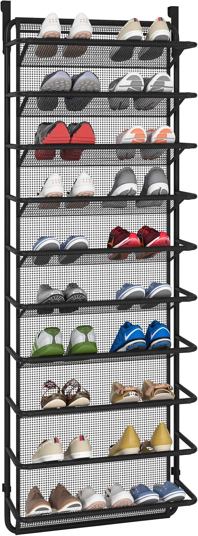 10 Tier Shoe Rack Over The Door Shoe Organizer Hanging Shoe Storage with Key Holder for Closet Pantry Wall Floating Shelves (10 Tier, Matte Black)
