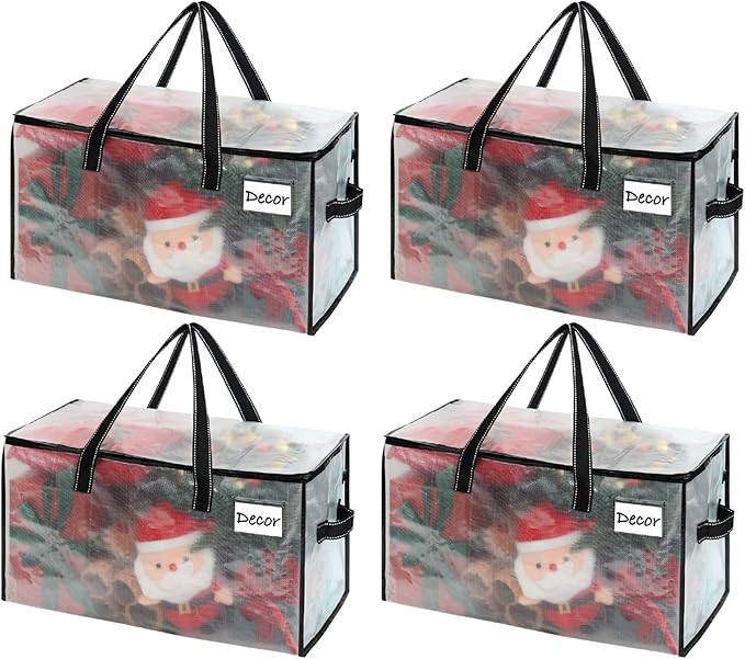 VENO 4 Pack Moving Bags, Christmas Storage Bins, Moving Boxes Alternative, Comforter and Blanket Storage Bags, College Dorm Packing Supplies, Foldable Heavy-Duty Tote (Clear, 4 Pack)