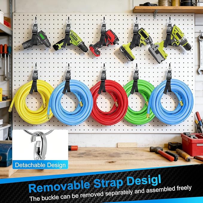 Extension Cord Organizer Holder 2-Pack 5 Detachable Straps, Cable Management, Cord Storage Organizer for Dual Hanging Modes, Heavy Duty Hook for Garage, Garden, Workshop, School