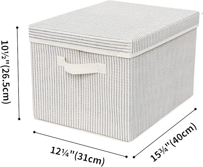 GRANNY SAYS Fabric Boxes with Lids, Closet Organizers and Storage Baskets, Jumbo Storage Containers for Towels and Clothes, Decorative White/Black, 3-Pack