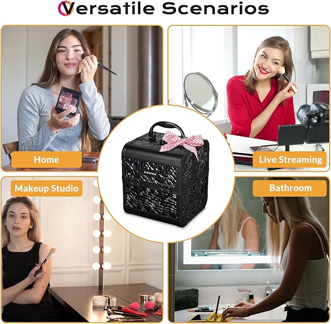 BYOOTIQUE Rolling Makeup Train Case on Wheels 3-Piece Lockable Cosmetology Organizer Kit Hair Tool Travel Bag for Lash Artist Nail Slon Beauty Studio Hairstylist Manicurist,Mermaid Black