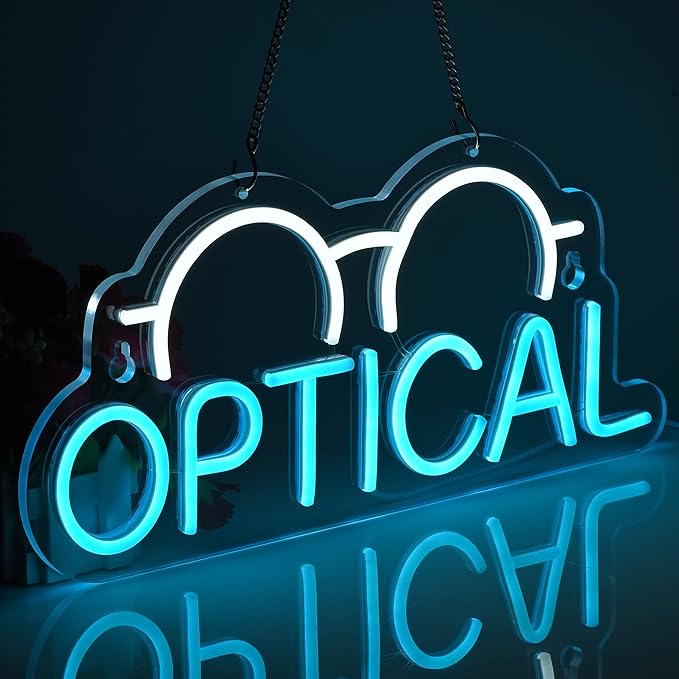 Optical Neon Sign for Wall Decor LED Light up Sign Eyeglass Store Optician's Store Eye Exams Optometry Business Signage Grand Opening Gift 16.5" x 7.5"