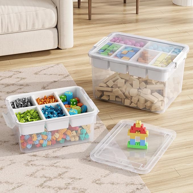 80Qt Large Stackable Storage Bins with Lids & Trays, Clear Plastic Latching Boxes Organizers with Dividers Portable 20Gal Containers for Arts & Crafts, Home and Car Trunk Organization, 2Pack