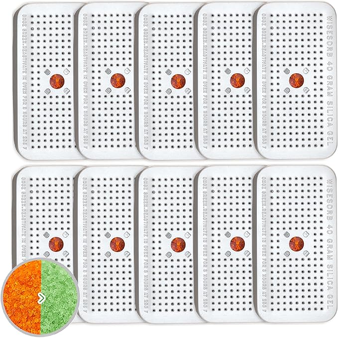 40 Gram Pack of 10 Silica Gel Canister, Gun Safe Dehumidifiers (Orange to Green), Reusable Desiccant Moisture Absorber for Car, Closet