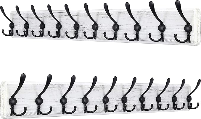 SKOLOO Rustic Large Wall Mounted Coat Rack-38.6'' Long Coat Rack for Wall, Pine Solid Wood Coat Rack Hook, Farmhouse Coat Hanger Wall Mount for Hanging Jacket Coat Hat, Pack of 2
