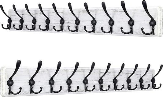 SKOLOO Rustic Large Wall Mounted Coat Rack-38.6'' Long Coat Rack for Wall, Pine Solid Wood Coat Rack Hook, Farmhouse Coat Hanger Wall Mount for Hanging Jacket Coat Hat, Pack of 2