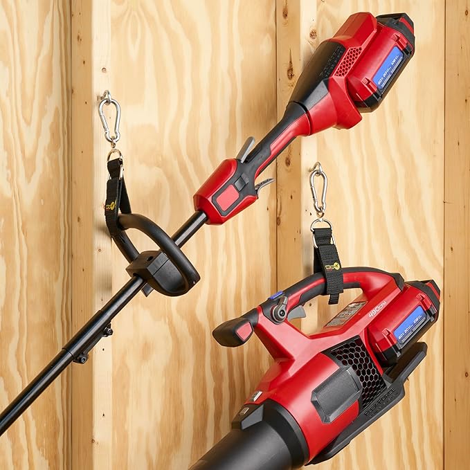 Hook 'n Hang Wrap-It Storage Straps - 12" (2-Pack) Black - Carabiner Straps for Cord Storage or Garden Hose Holder