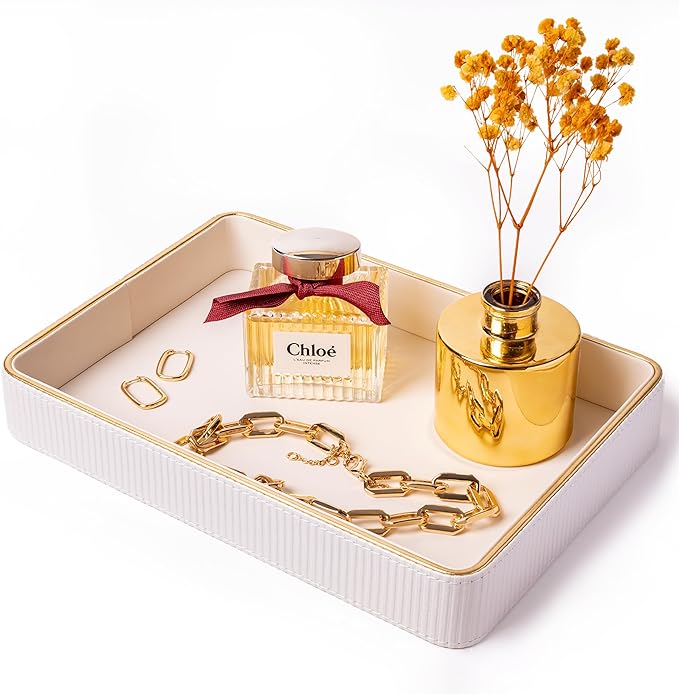 ZHEM Perfume Tray Valet Tray Night Stand Bedside Organizer| Perfume Organizer Catchall| Perfume Trays for Dresser Vanity Tray for Dresser Countertop| Perfume Holder| Nightstand Organizer Women (White)