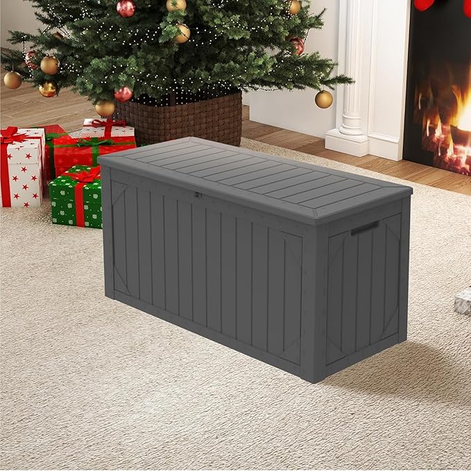 110 Gallon Resin Deck Box Waterproof Outdoor Storage Box for Patio Furniture Pool Accessories Indoor Storage for Cushion Garden Tools, Gray