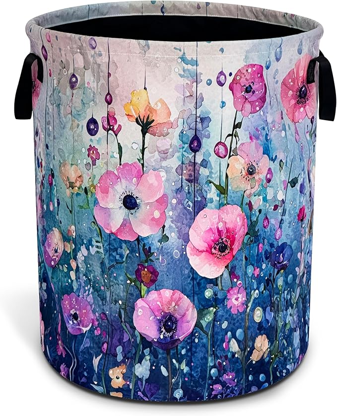 Colorful Flowers Laundry Basket Floral Art Oxford Cloth Laundry Hamper Funny With Handle Foldable Portable Clothes Storage Basket 18.9 X 16.5 Storage Bag For Laundry Room/Bathroom/Bedroom/Dormitories
