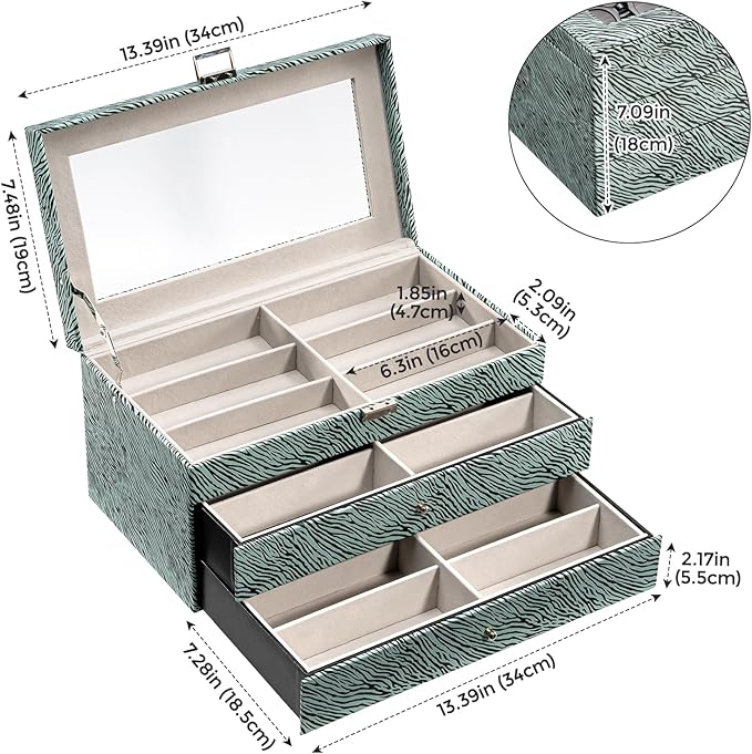 ProCase 3-layer Sunglasses Storage Organizer, 18 Slots Leather Sunglass Box Multiple Pairs Eyeglass Cases Eye Glass Eyewear Display Holder for Men Women -Stripe