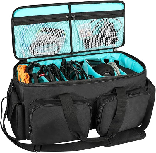 SAVIOUR DJ Cable File Bag, Detachable Padded Bottom and Adjustable Dividers, Stores Music, Audio, and Visual Cabling, Portable Travel Storage and Studio Organization (Blue)