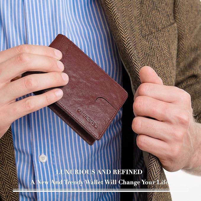 RUNBOX Wallet for Men Slim Rfid Leather 2 ID Window With Gift Box | Slim, Rfid, 2 ID Window, With Gift Box, Slim, Rfid