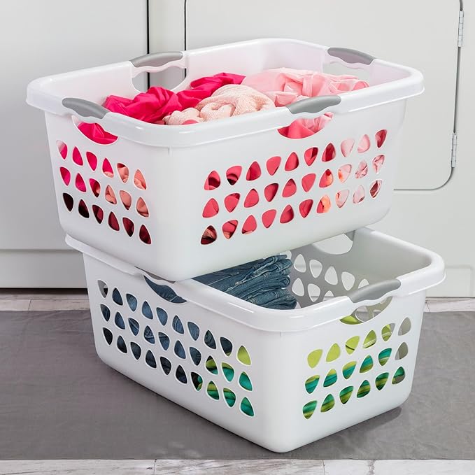 Sterilite 4-Pack 2 Bushel Ultra Laundry Basket, Rectangular Plastic Clothes Hamper, White - Ventilated Open-Top Utility Wash Bin with 4 Handles and Large Clothing Load Capacity