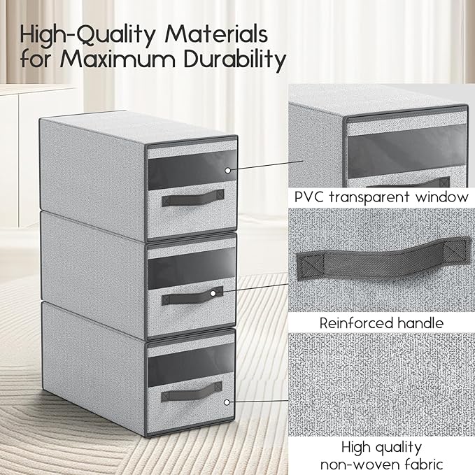 Hat Organizer for Baseball Caps - 2 Pack Pull-Out Drawer Hat Storage Organizer Box with Clear Window, Stackable Closet Cap Holder, Baseball Cap Organizer for Closet, Bedroom, Home, Ant Gray
