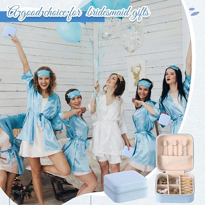 Taiyin 6 Pcs Travel Jewelry Case, Valentines Day Gifts for Her- Small Jewelry Organizer Box Bridesmaid Gifts for Women Girls (Blue)