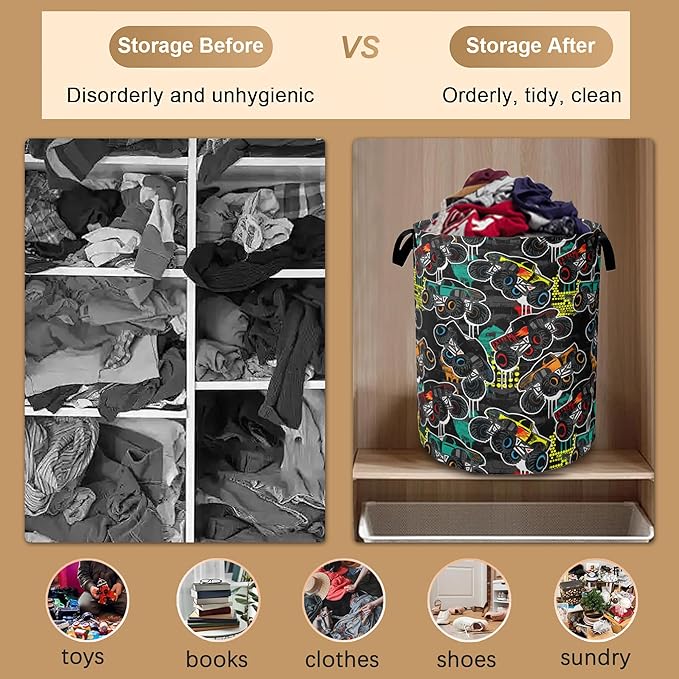 Laundry Hamper,Color Truck Laundry Basket,Waterproof Oxford Cloth Storage Basket with Handle for Clothes Books Nursery Home Storage Sundries 16"x20"